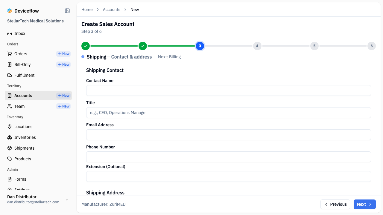 Step 4: Validation error when shipping address is missing
