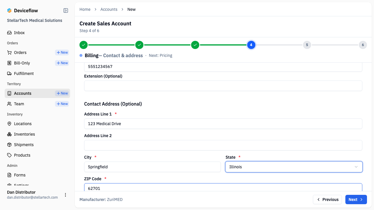 step 06 billing contact filled