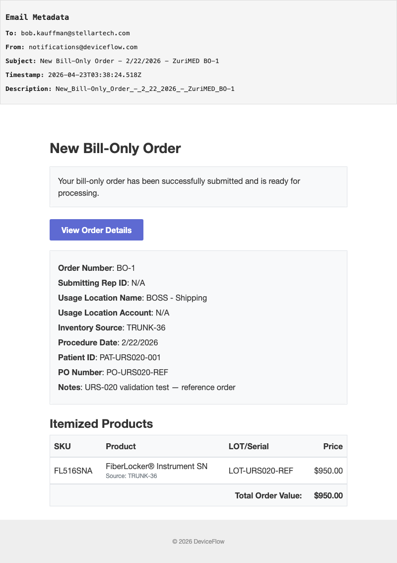 New Bill-Only Order - 2/22/2026 - ZuriMED BO-1