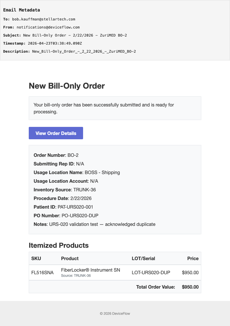 New Bill-Only Order - 2/22/2026 - ZuriMED BO-2