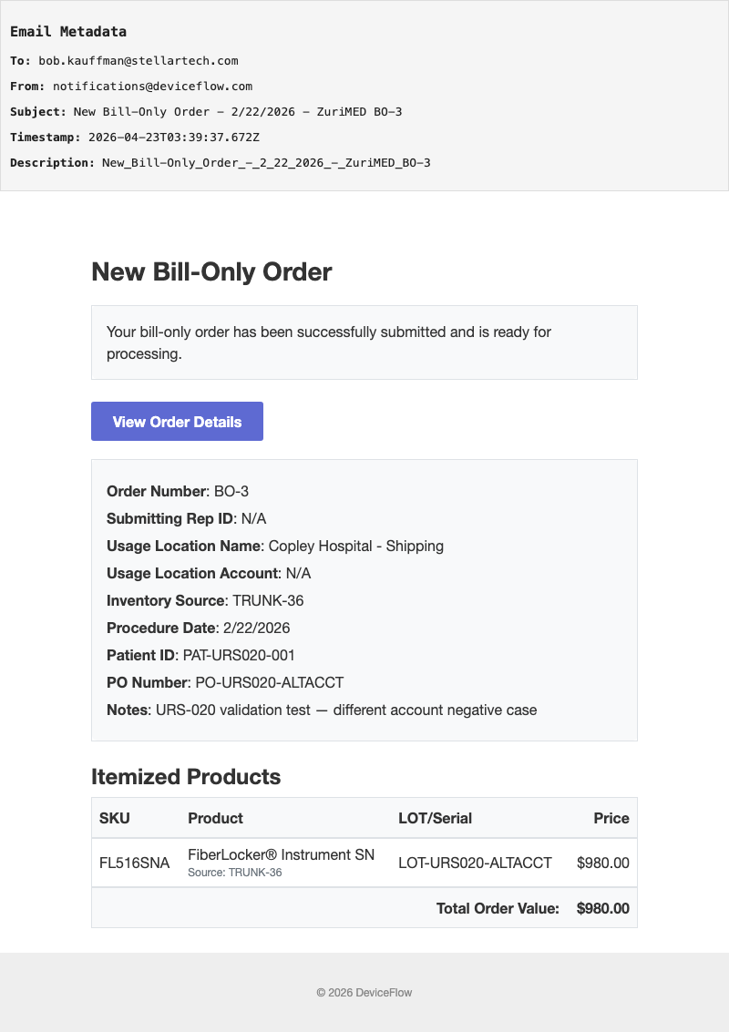 New Bill-Only Order - 2/22/2026 - ZuriMED BO-3