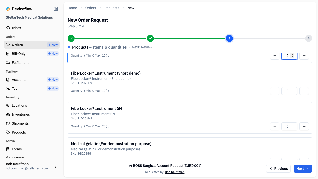 step 01 products selected