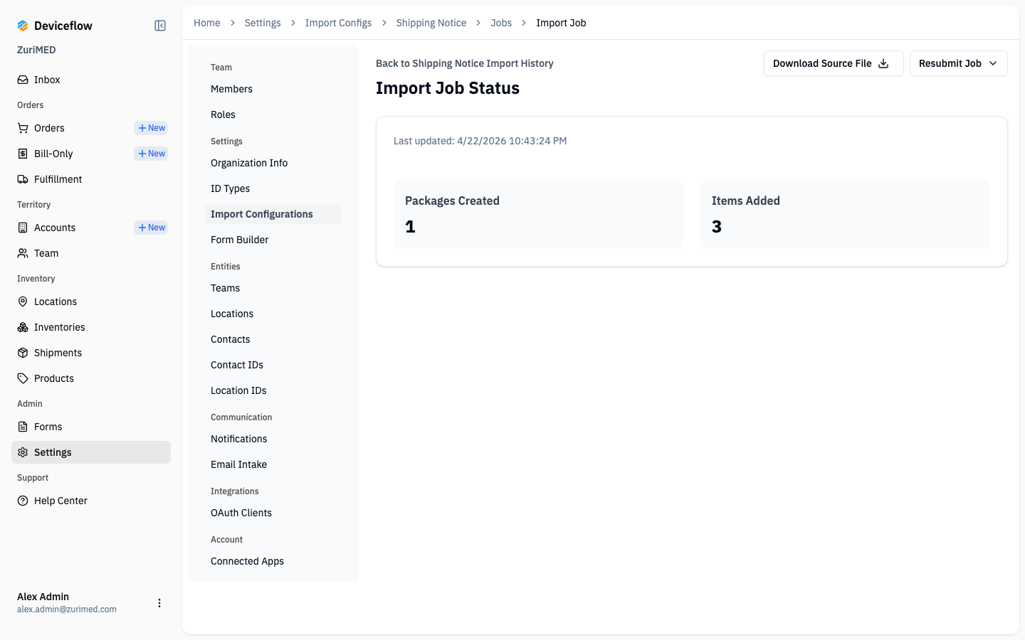 step 05 import job log