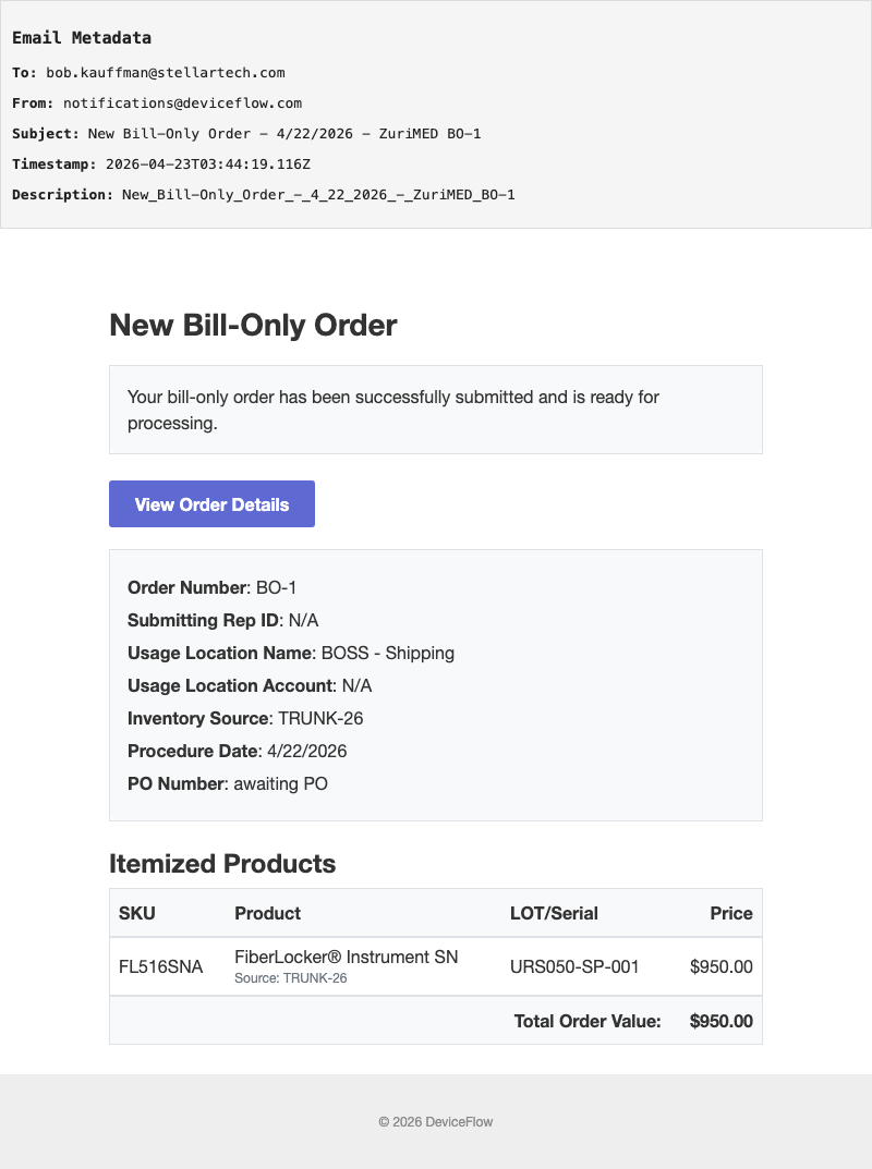 New Bill-Only Order - 4/22/2026 - ZuriMED BO-1