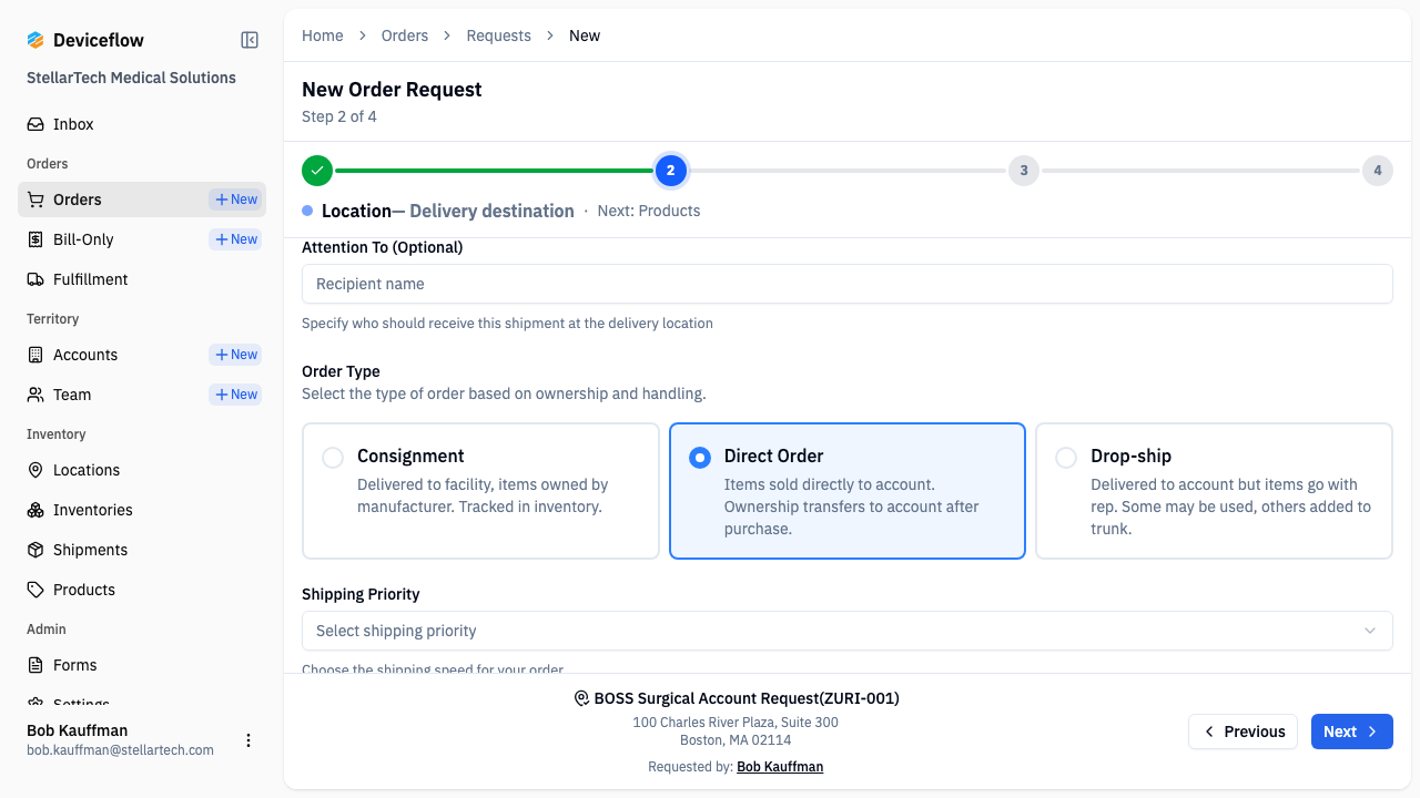 step 03 direct order selected