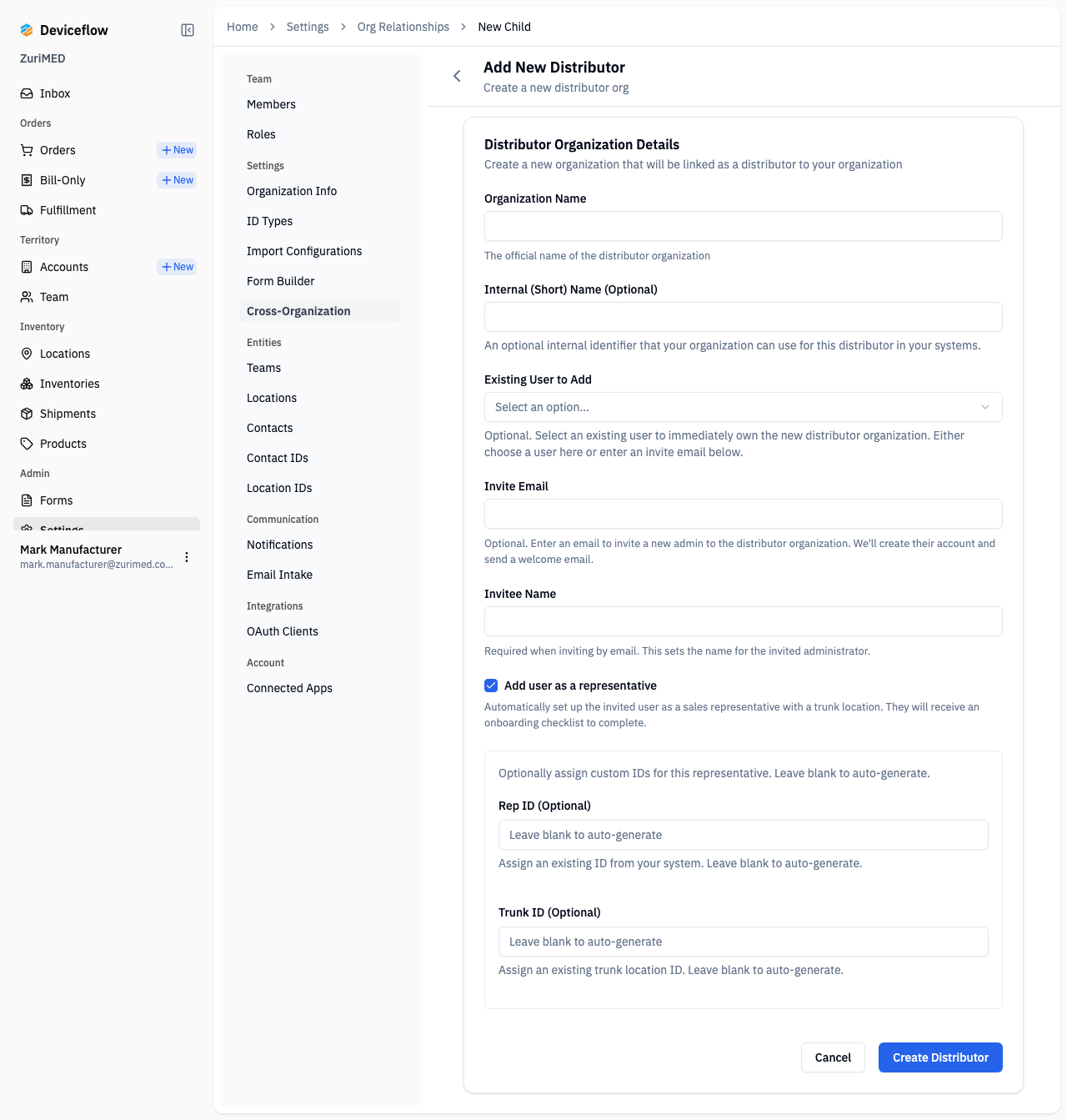 step 04 create distributor form empty
