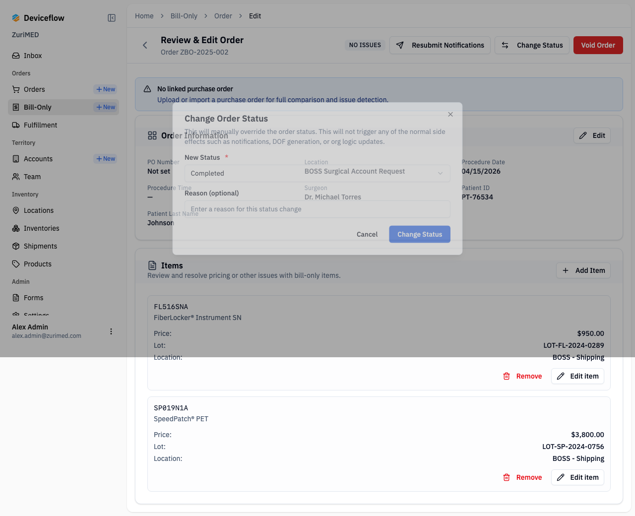step 03 change status dialog