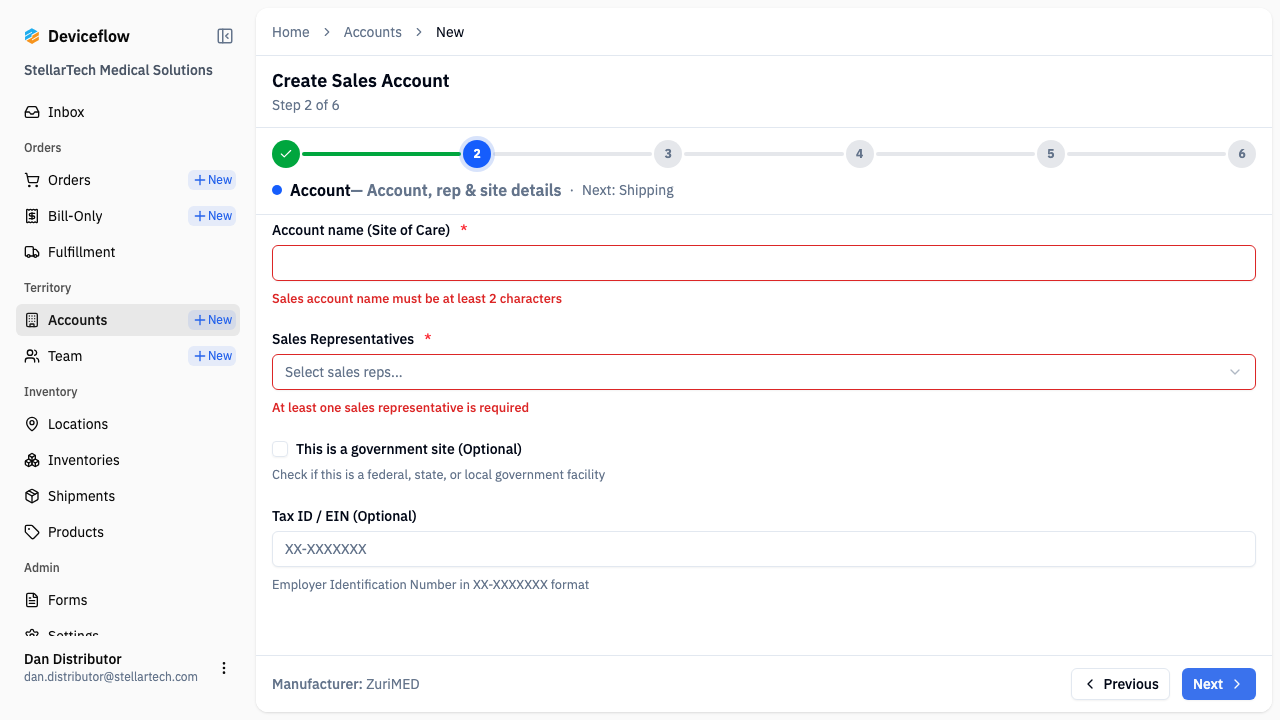 step 03 required fields error