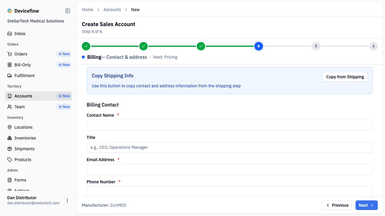 step 05 billing form empty