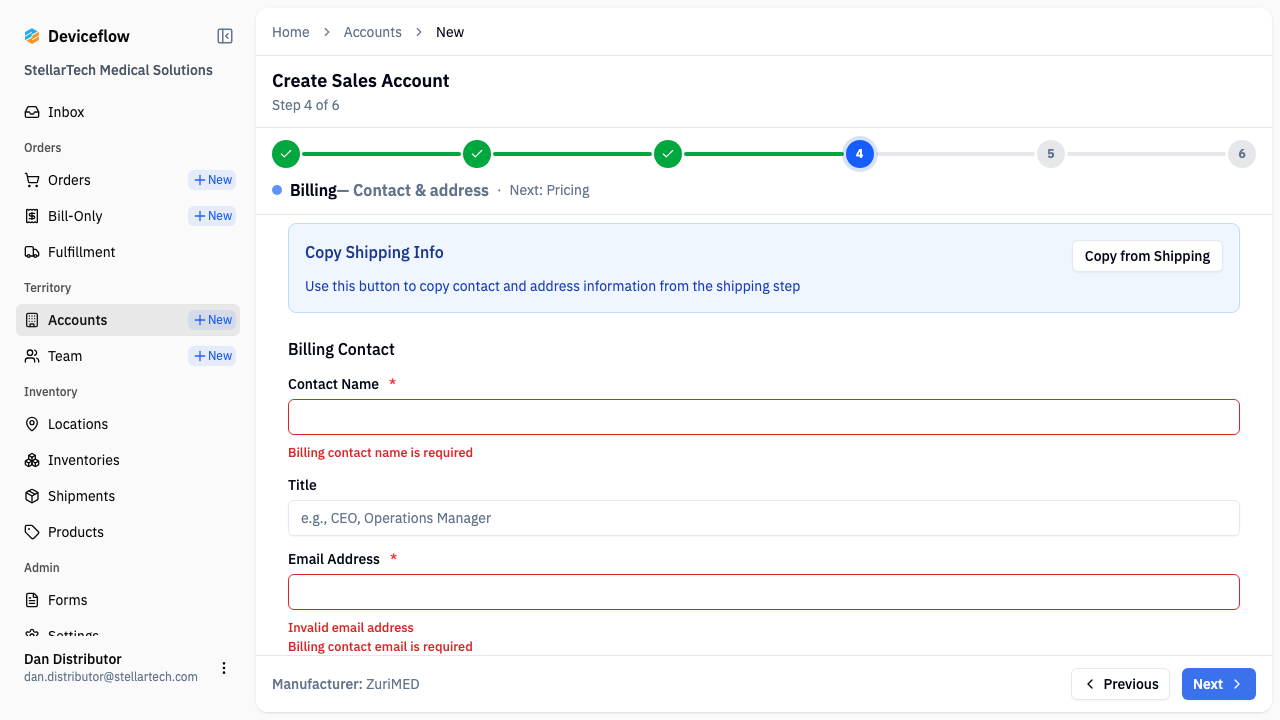 step 05 billing validation errors