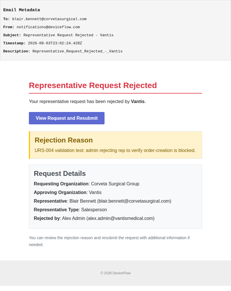 Representative Request Rejected - Vantis