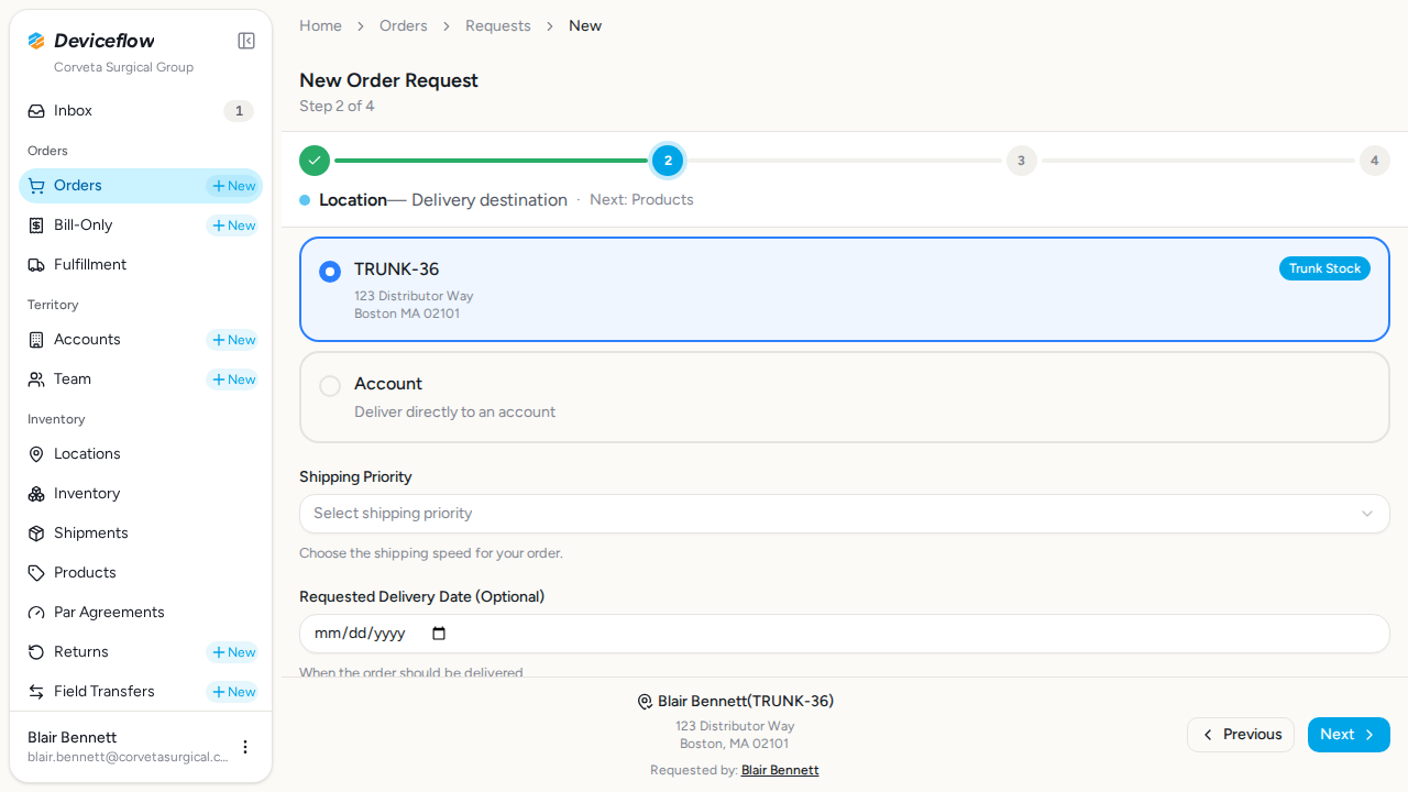 step 01 order creation form