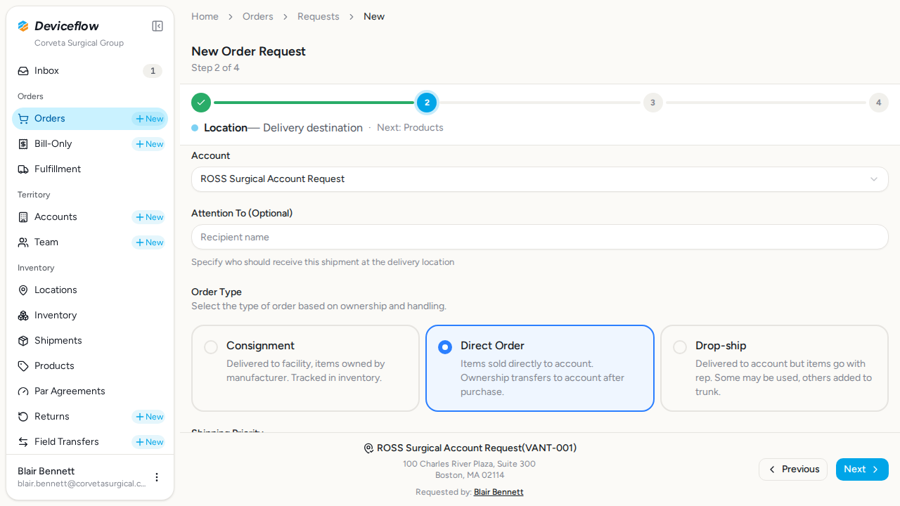step 01 order type selected
