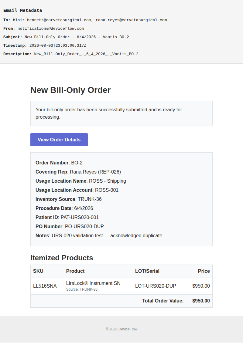 New Bill-Only Order - 6/4/2026 - Vantis BO-2