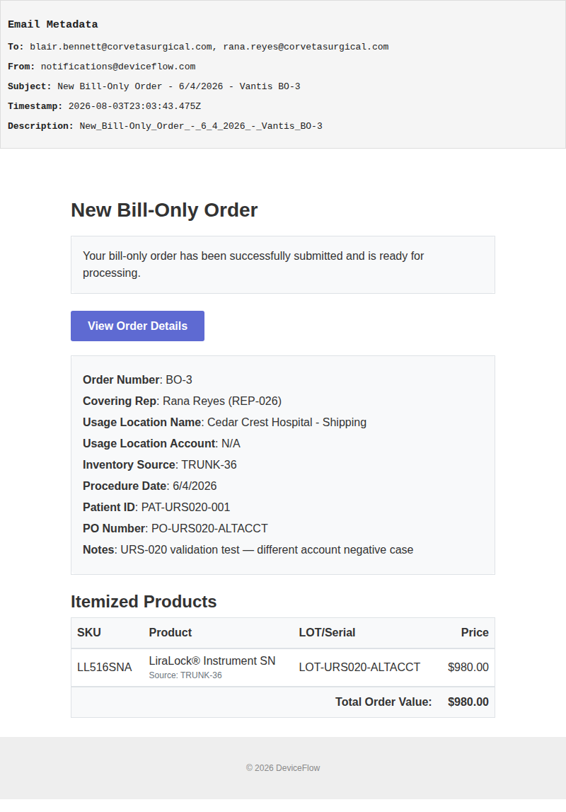 New Bill-Only Order - 6/4/2026 - Vantis BO-3