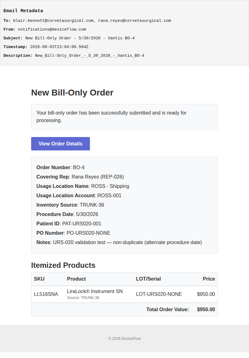 New Bill-Only Order - 5/30/2026 - Vantis BO-4