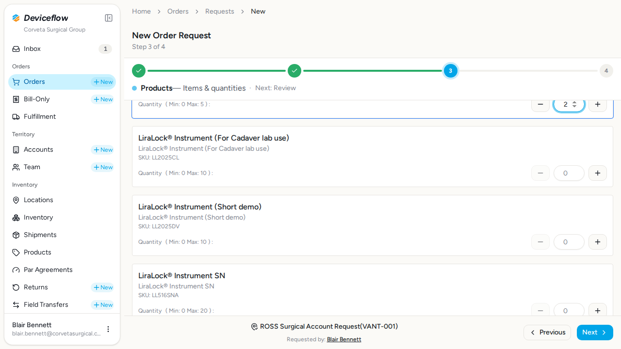 step 01 products selected