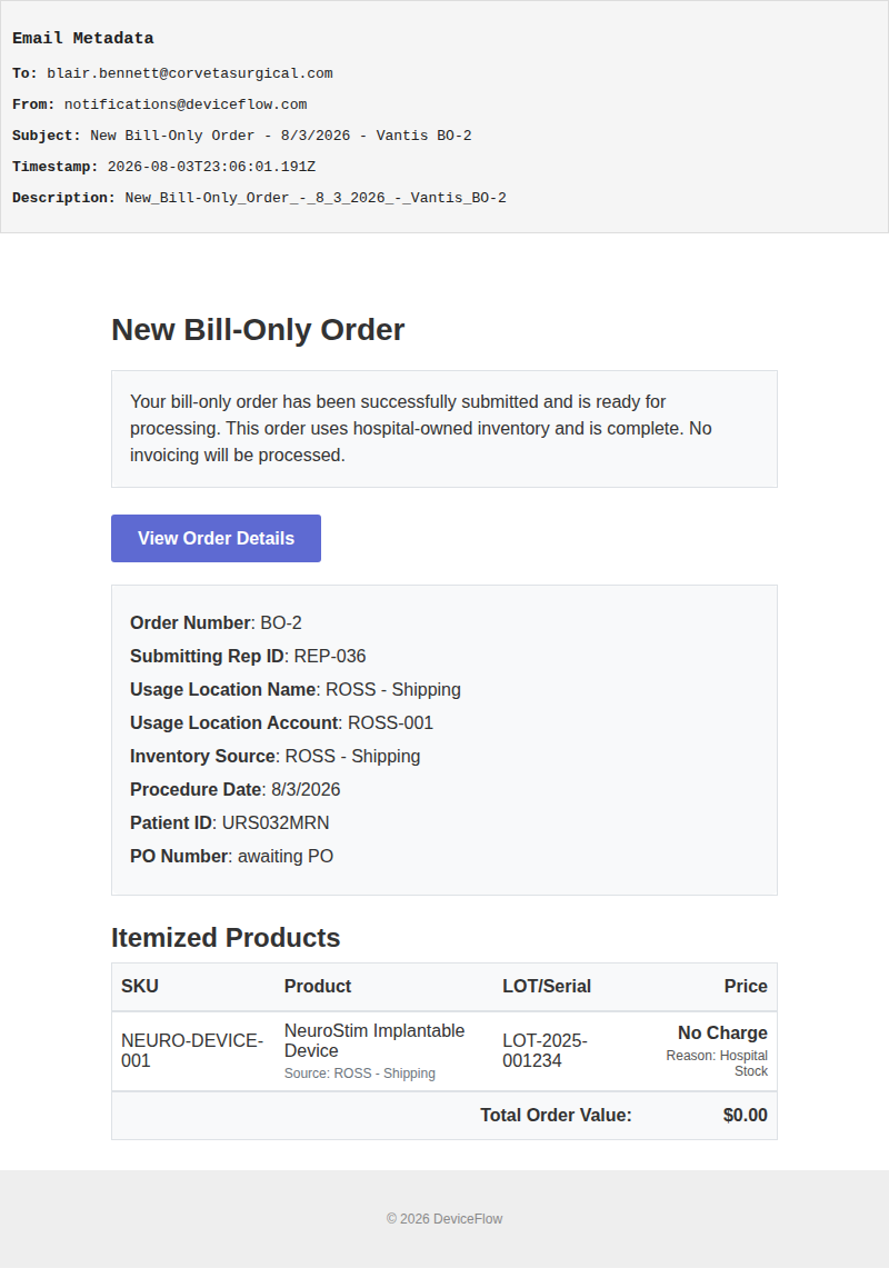 New Bill-Only Order - 8/3/2026 - Vantis BO-2