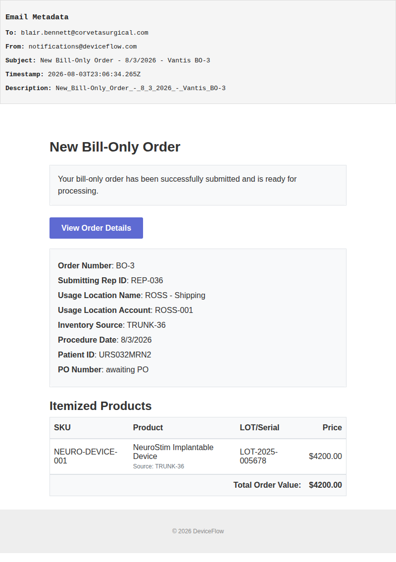 New Bill-Only Order - 8/3/2026 - Vantis BO-3