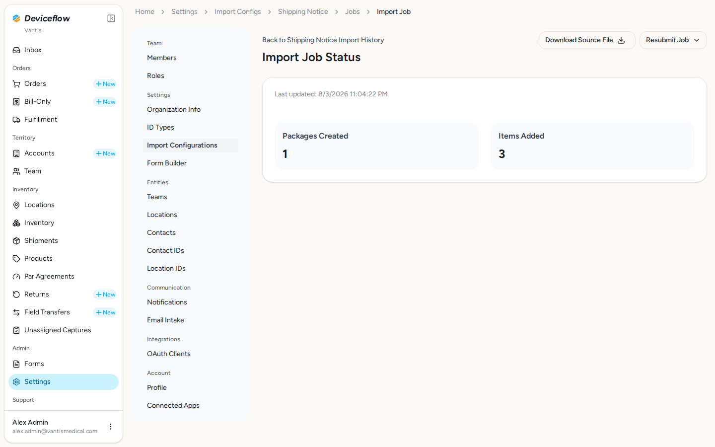 step 05 import job log