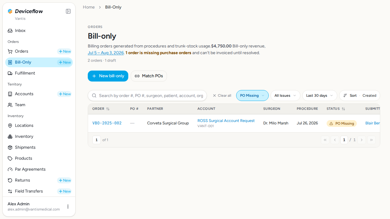 step 03 billing list po missing filter