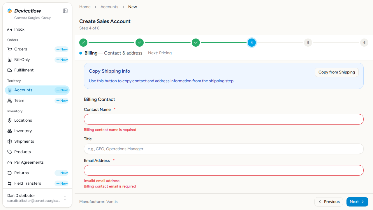 step 05 billing validation errors