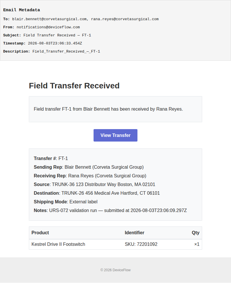 Field Transfer Received — FT-1