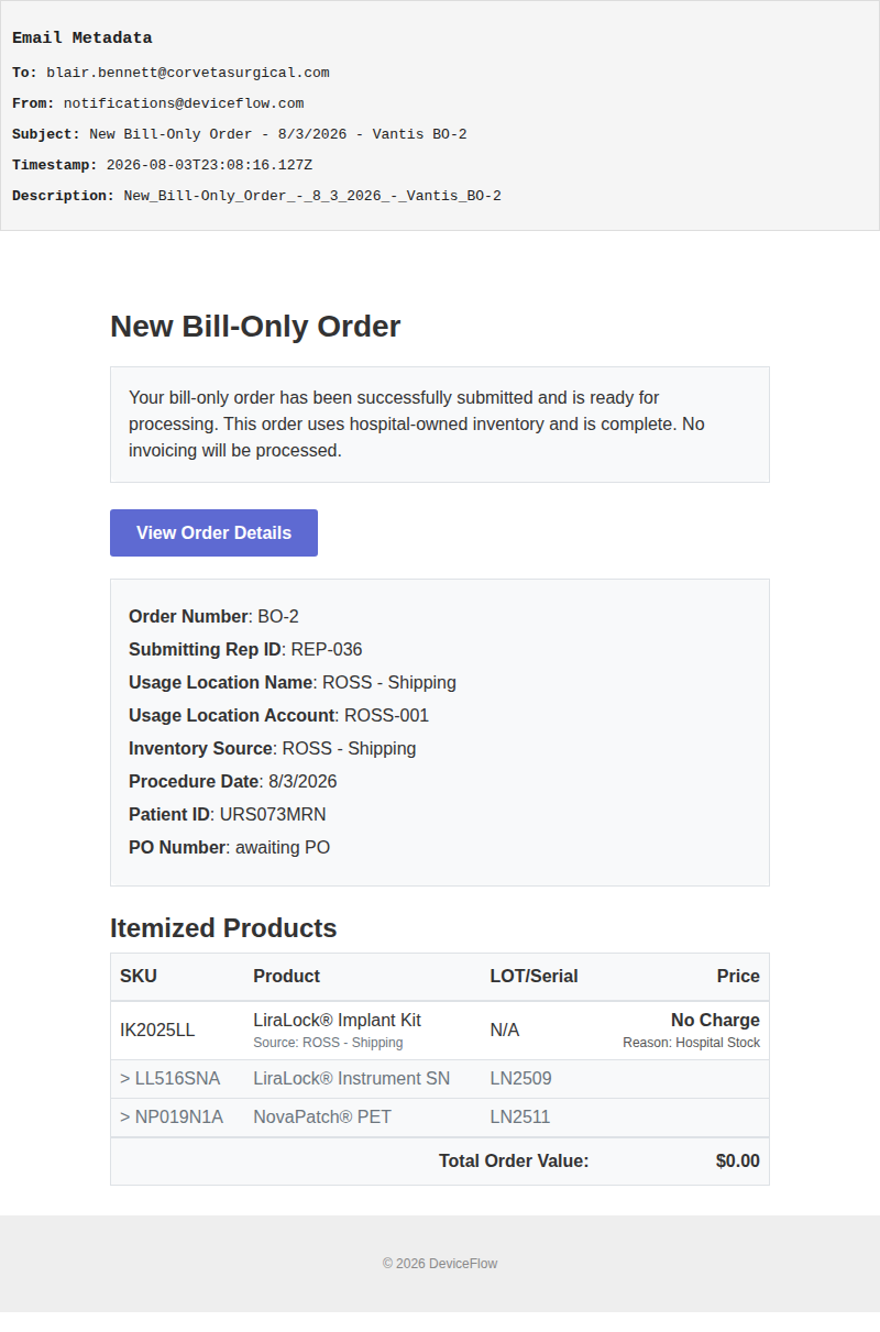 New Bill-Only Order - 8/3/2026 - Vantis BO-2