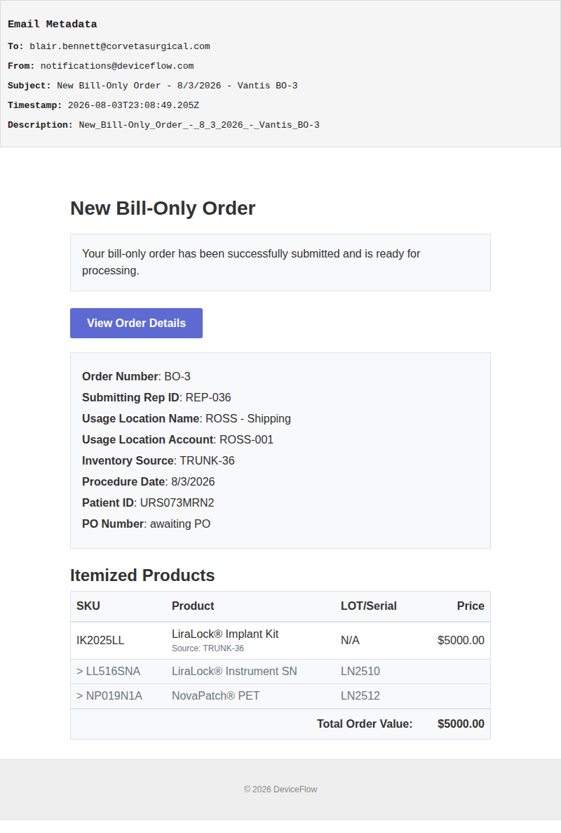 New Bill-Only Order - 8/3/2026 - Vantis BO-3