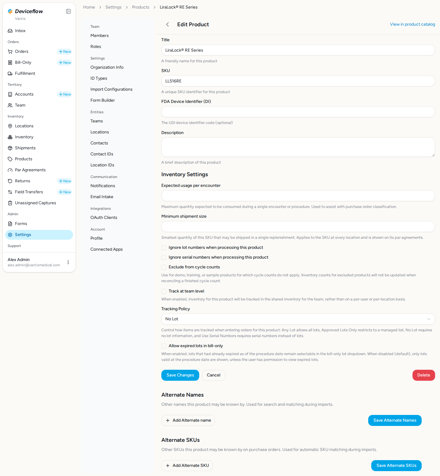 step 01 product settings