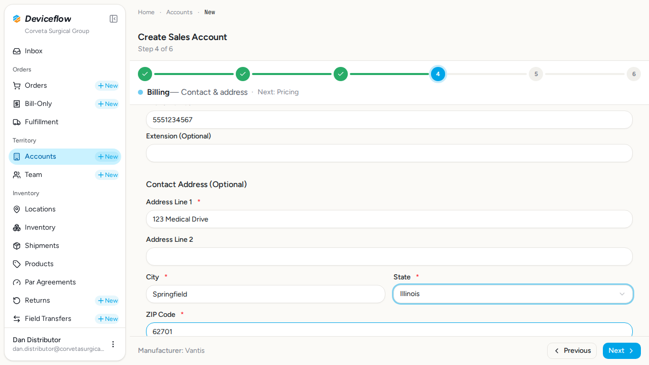 step 06 billing contact filled