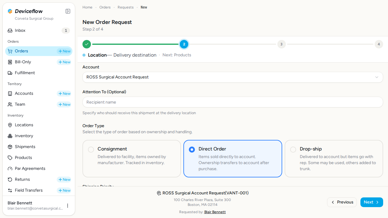 step 01 order type selected