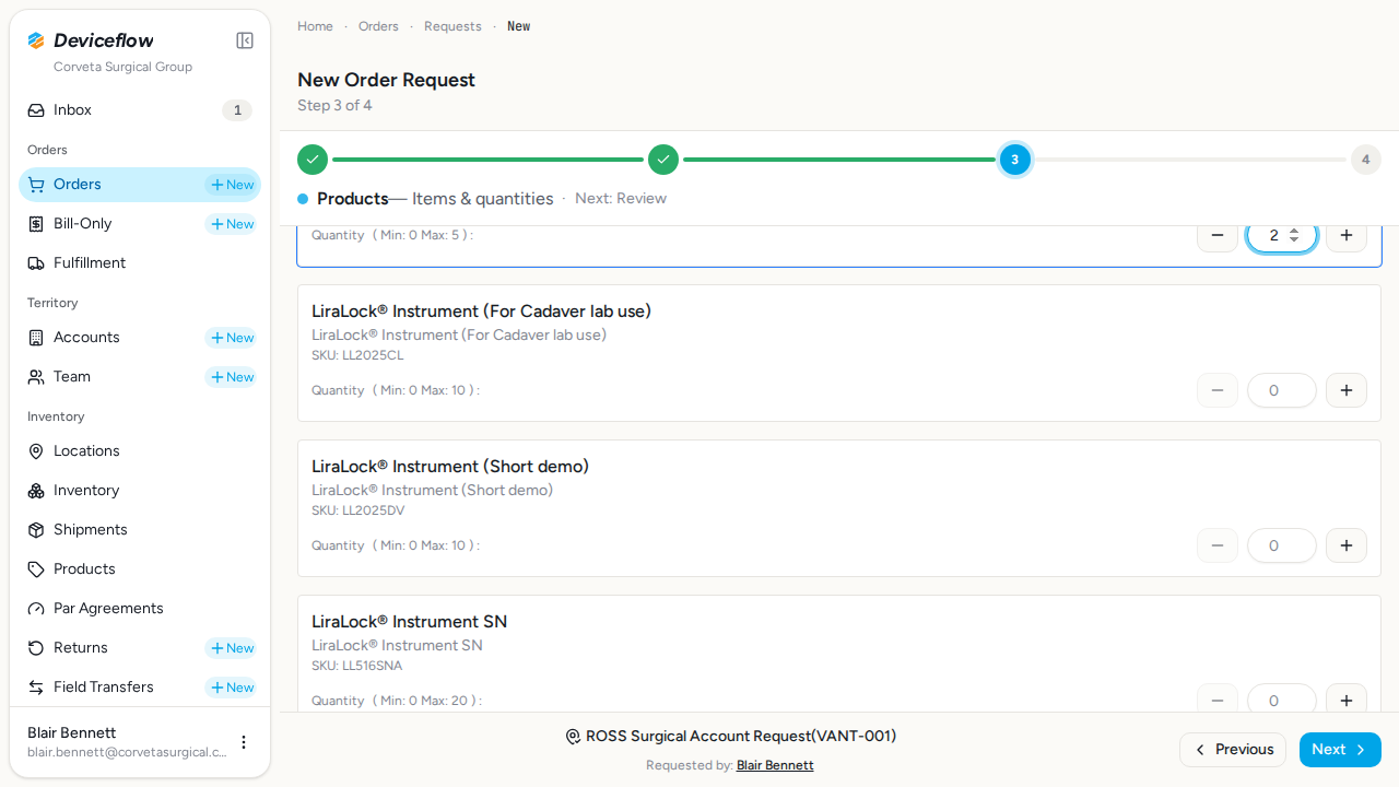 step 01 products selected