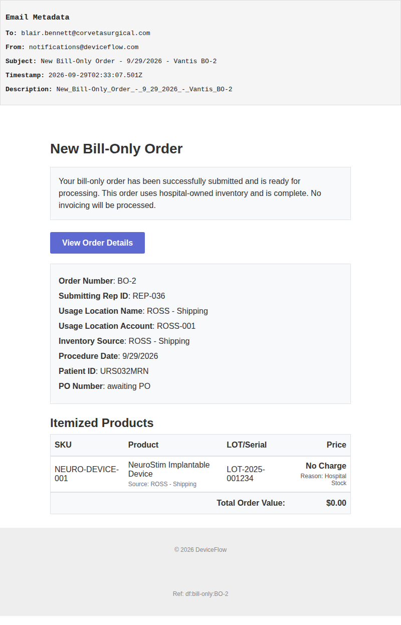 New Bill-Only Order - 9/29/2026 - Vantis BO-2
