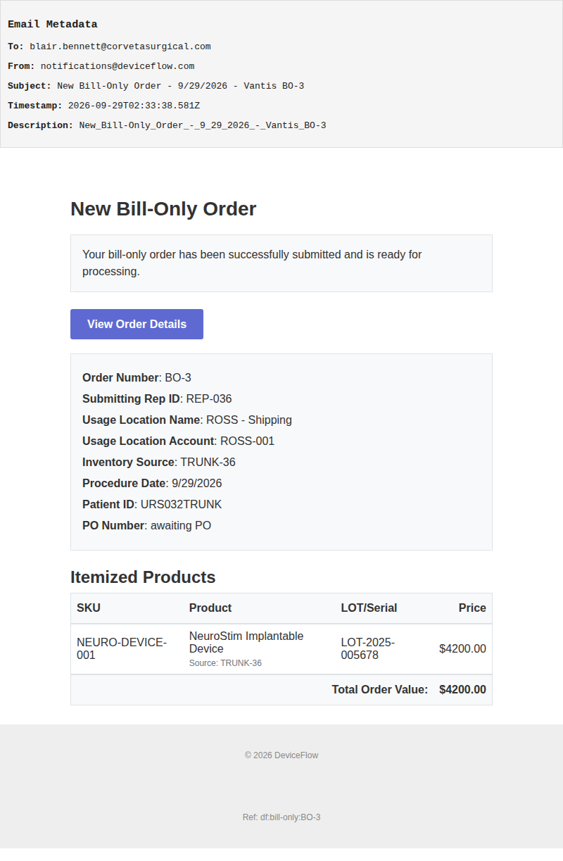 New Bill-Only Order - 9/29/2026 - Vantis BO-3