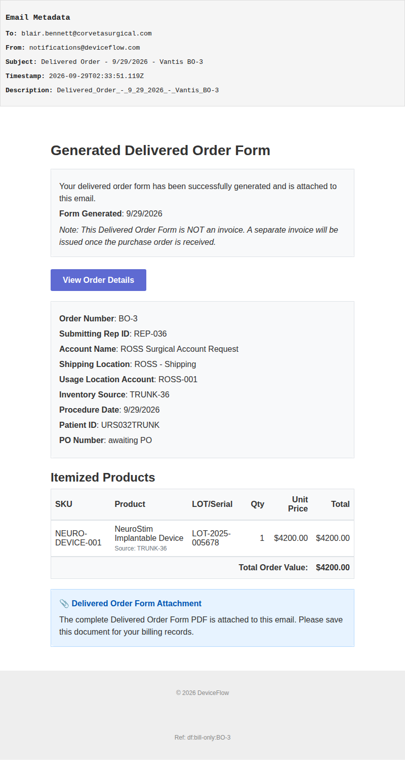 Delivered Order - 9/29/2026 - Vantis BO-3