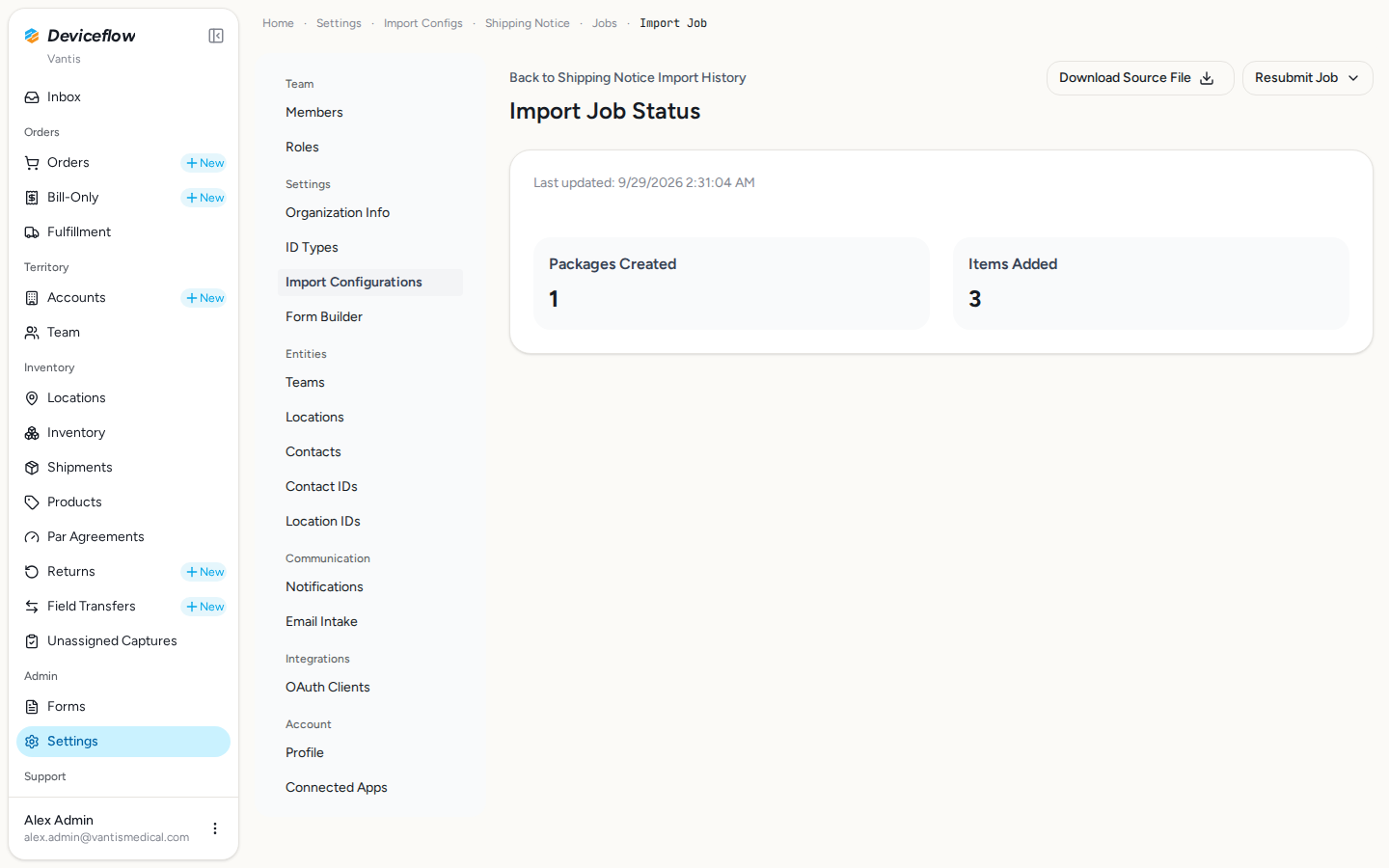 step 05 import job log