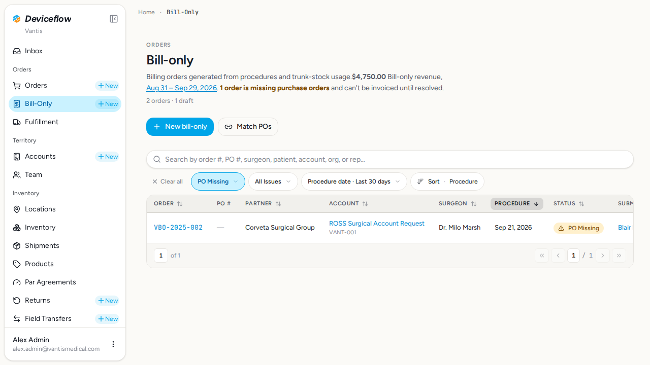 step 03 billing list po missing filter