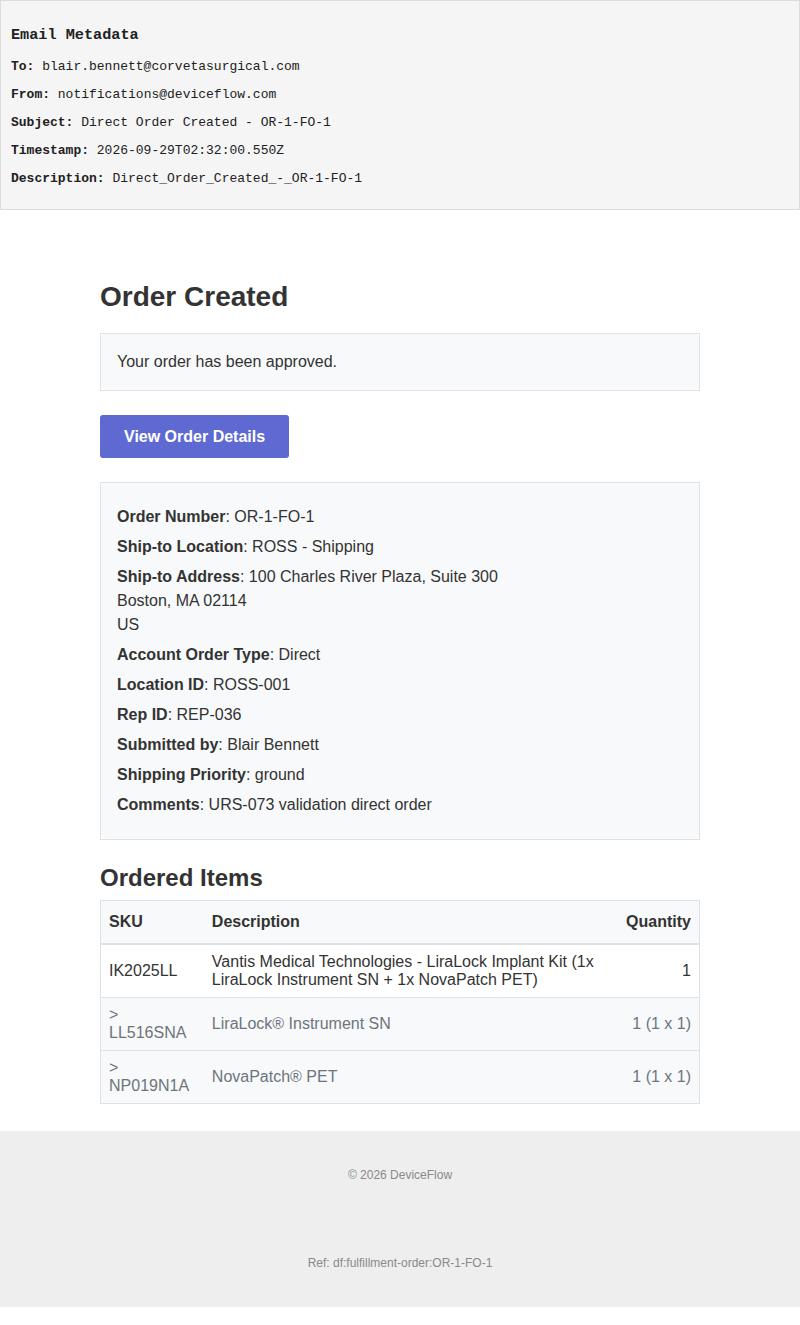 Direct Order Created - OR-1-FO-1