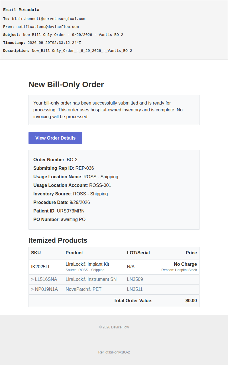 New Bill-Only Order - 9/29/2026 - Vantis BO-2