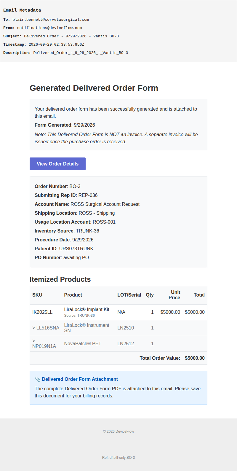 Delivered Order - 9/29/2026 - Vantis BO-3