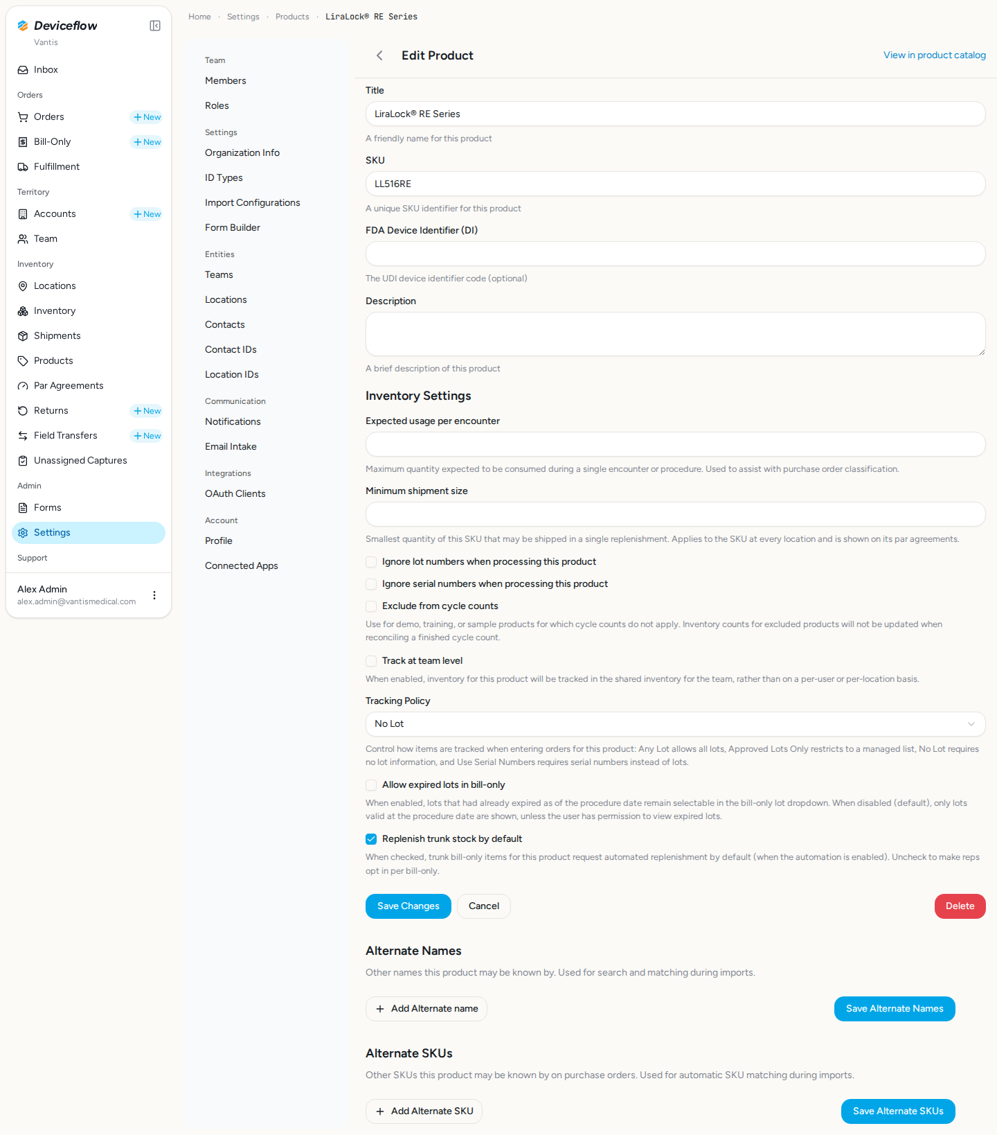 step 01 product settings