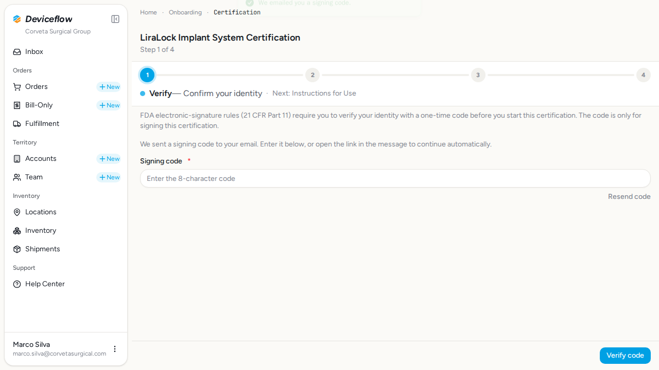 step 03 signing code sent