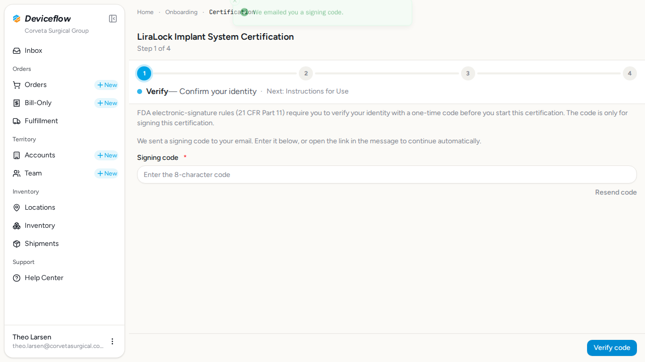 step 02 signing code sent